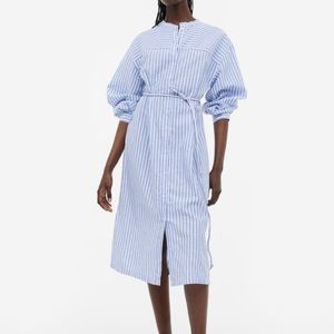 Cotton linen striped shirt dress
